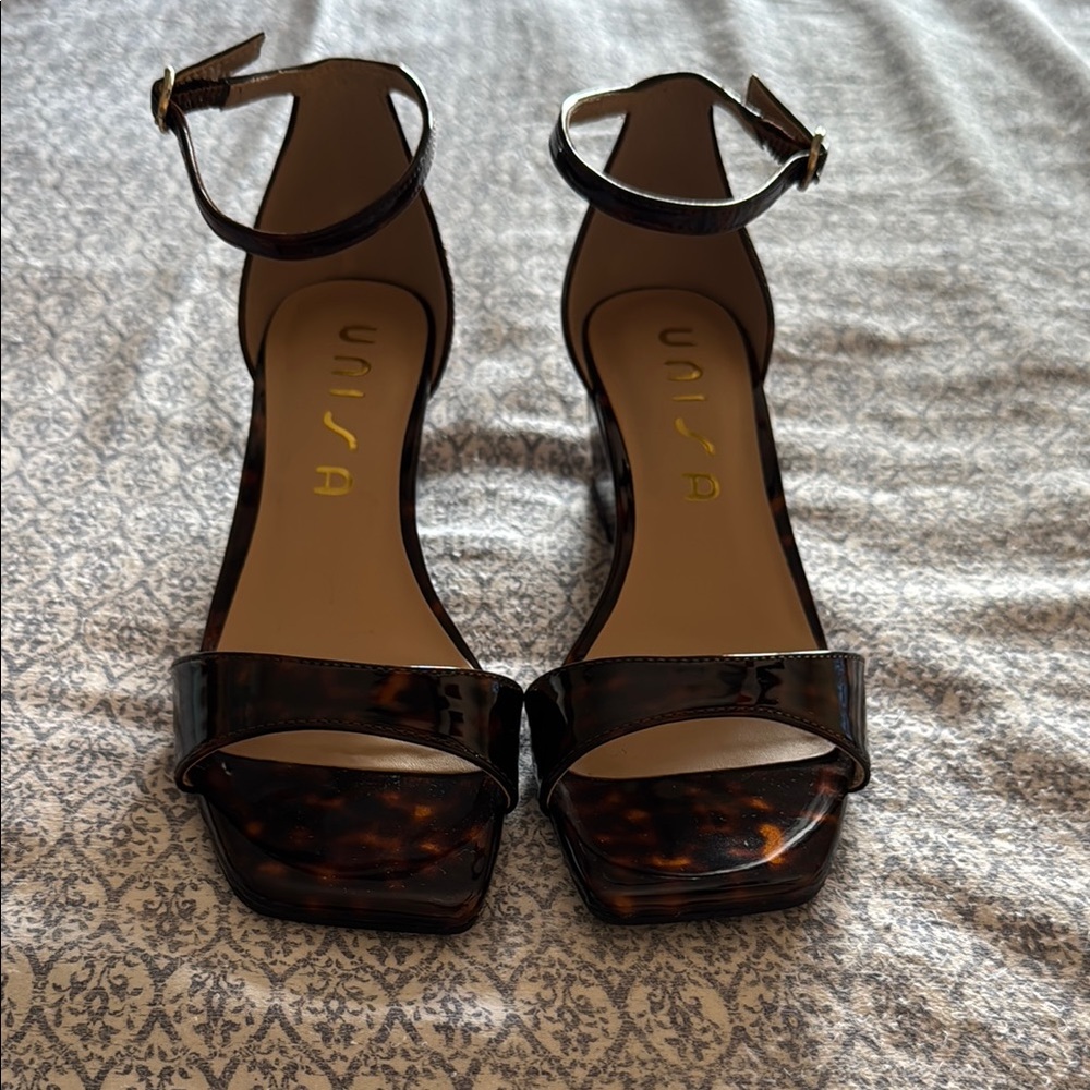 Unisa Brown Leather Heels with Strappy Design